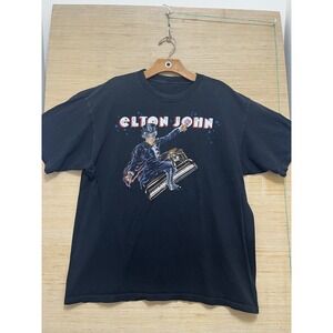 Elton John Shirt Mens Large Black 2008‎ Tour Concert T-Shirt Tee Rock Band